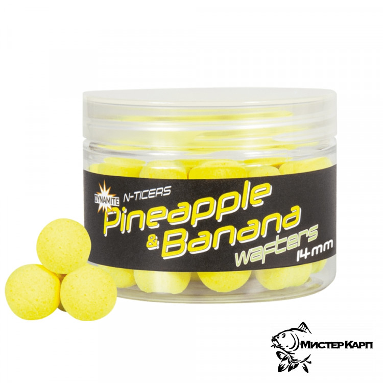 Бойлы нейтральной плавучести Dynamite Baits Wafters Pineapple & Banana (Ананас & Банан) 14 мм