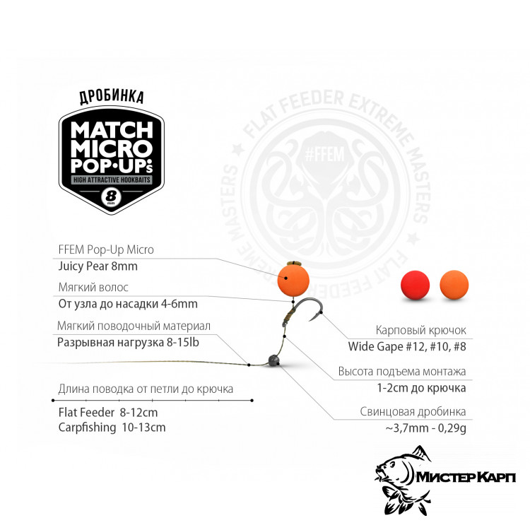 Плавающие бойлы FFEM Pop-Up Match Micro Juicy Pear (Кислая Груша) 8 мм