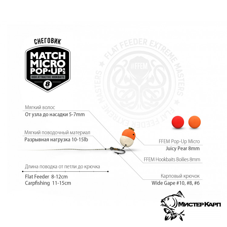 Плавающие бойлы FFEM Pop-Up Match Micro Juicy Pear (Кислая Груша) 8 мм