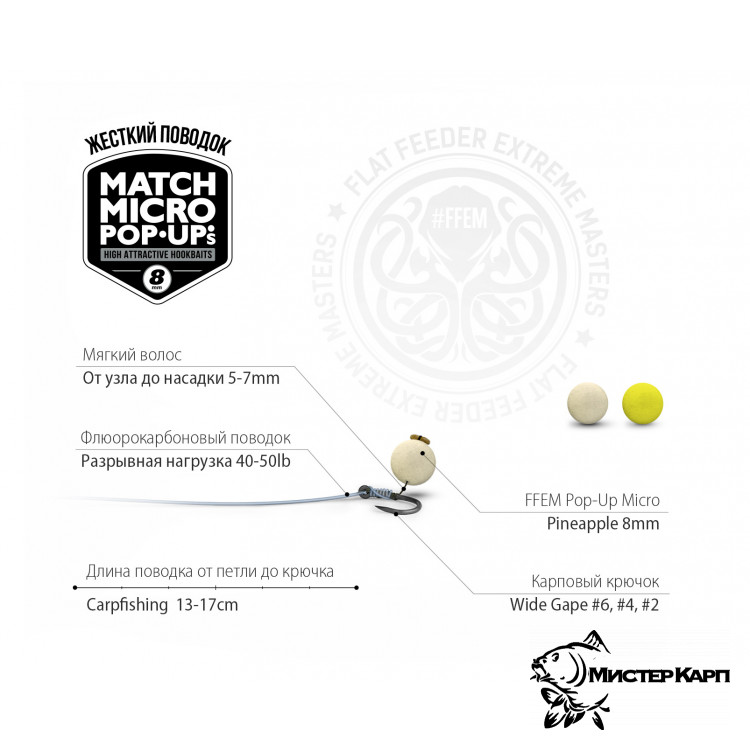 Плавающие бойлы FFEM Pop-Up Match Micro Pineapple (Ананас) 8 мм