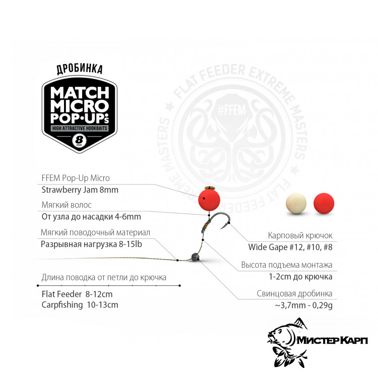 Плавающие бойлы FFEM Pop-Up Match Micro Strawberry Jam (Клубника) 8 мм