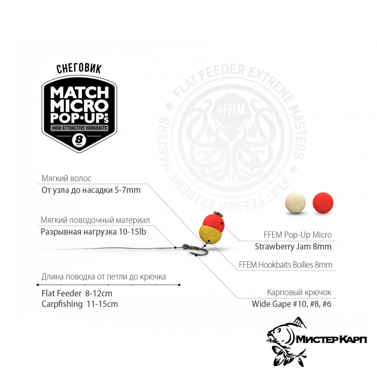 Плавающие бойлы FFEM Pop-Up Match Micro Strawberry Jam (Клубника) 8 мм