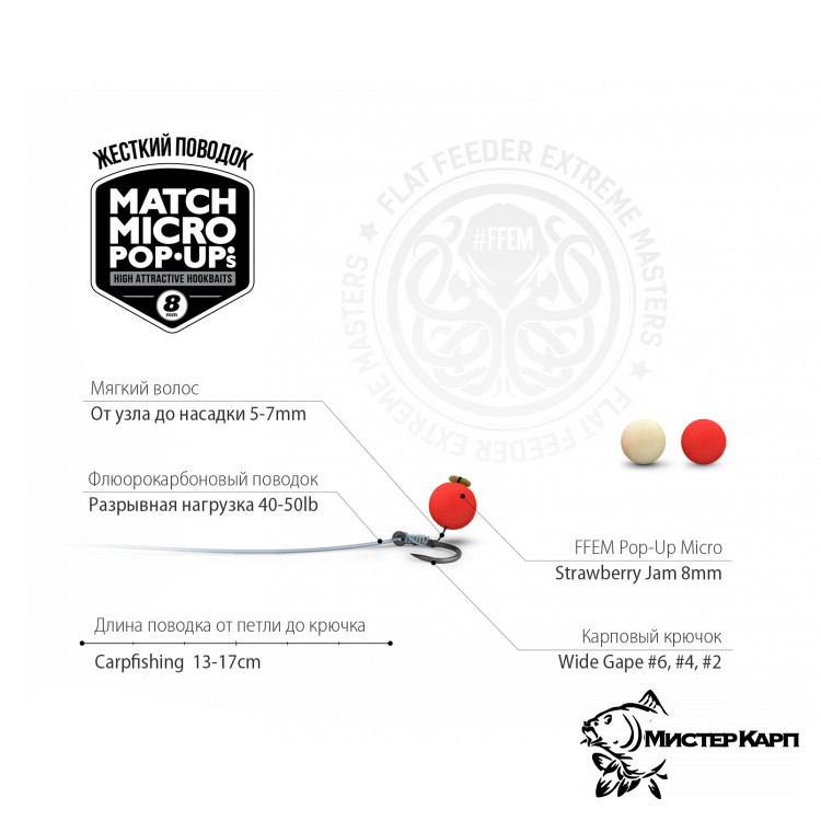 Плавающие бойлы FFEM Pop-Up Match Micro Strawberry Jam (Клубника) 8 мм