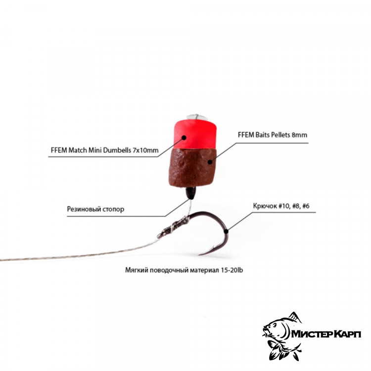 Плавающие бойлы FFEM Pop-Up Dumbells Match Mini Strawberry Jam (Клубника) 7x10 мм