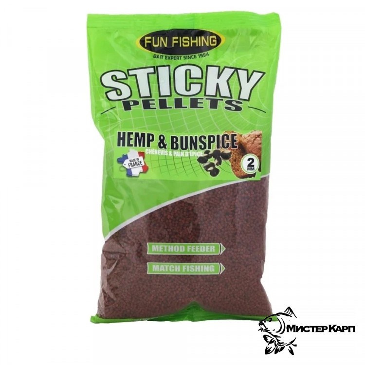 Пеллетс Fun Fishing Sticky Pellets Hemp & Bun Spice (Конопля & Булочка со специями) 2 мм 700 гр