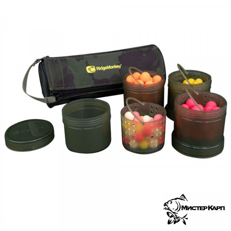 Компактный набор баночек для насадок в чехле Ridge Monkey Modular Hookbait Pots Camo