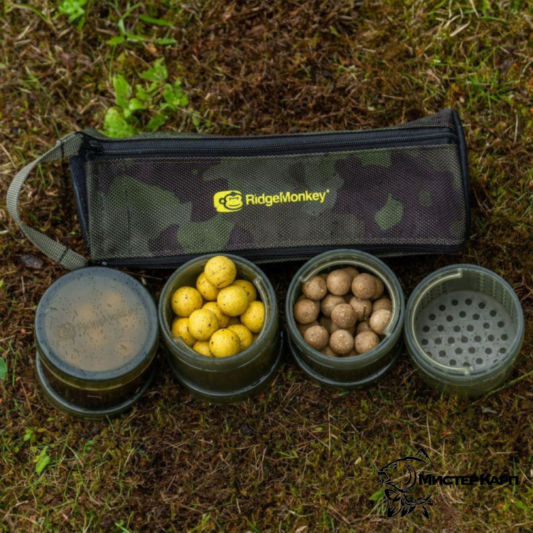 Компактный набор баночек для насадок в чехле Ridge Monkey Modular Hookbait Pots Camo